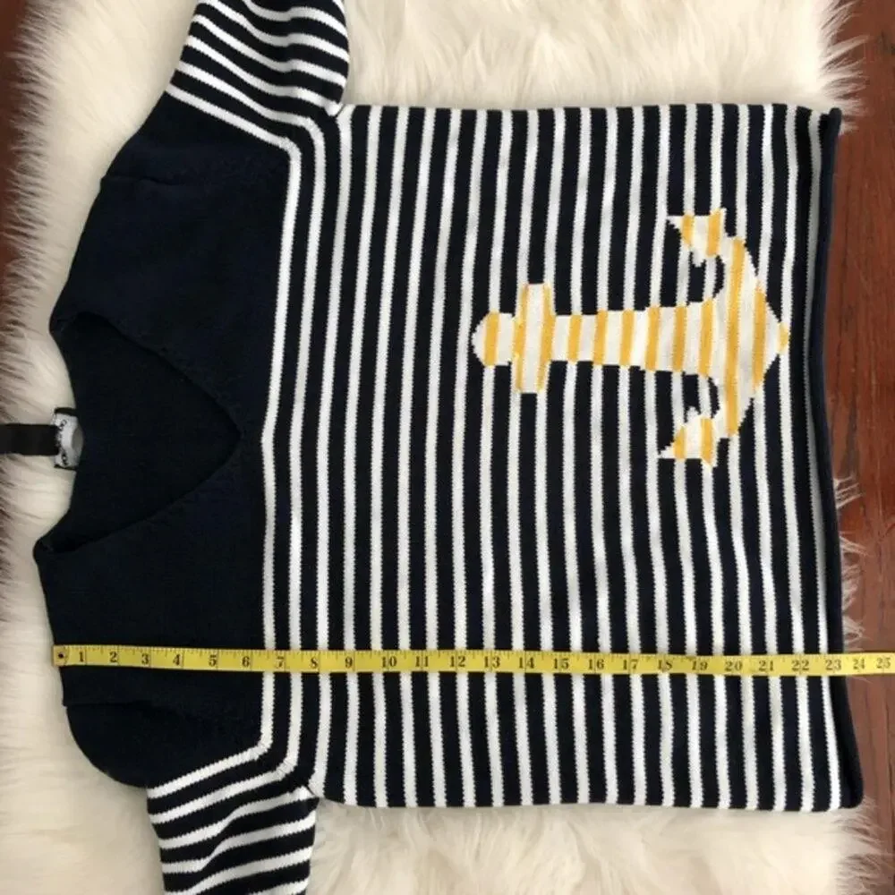 Navy & White Stripe Anchor Nautical Cozy Sweater